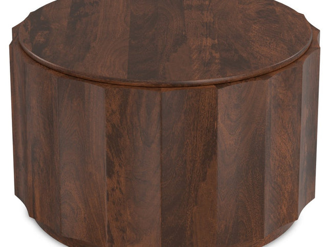 32" Brown Solid Wood Round Solid Coffee Table