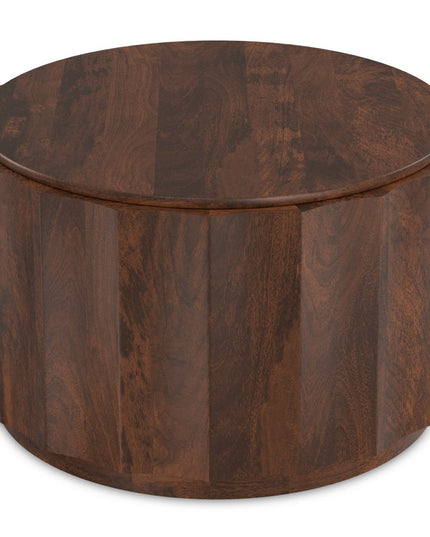 32" Brown Solid Wood Round Solid Coffee Table
