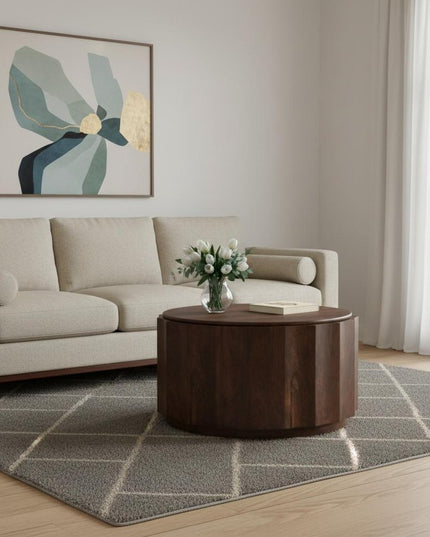 32" Brown Solid Wood Round Solid Coffee Table