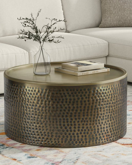 32" Antiqued Gold Iron Round Solid Coffee Table