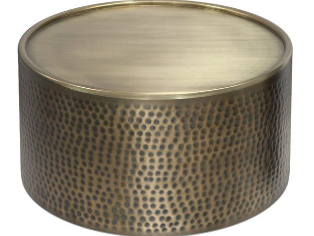 32" Antiqued Gold Iron Round Solid Coffee Table