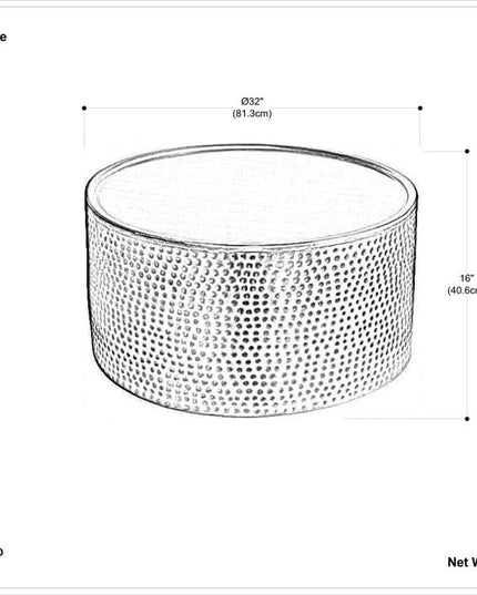 32" Antiqued Gold Iron Round Solid Coffee Table