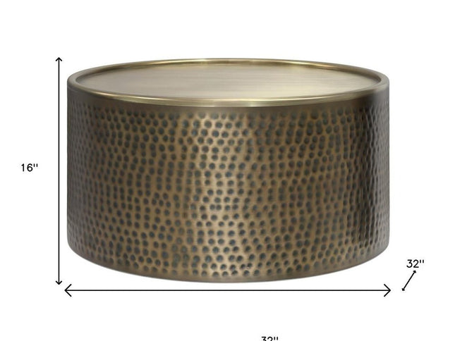 32" Antiqued Gold Iron Round Solid Coffee Table