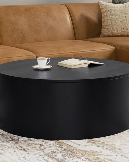 36" Black Solid Wood Round Solid Coffee Table