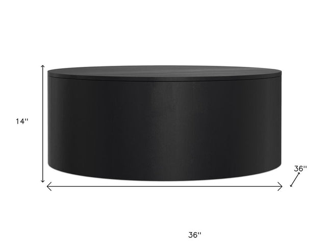 36" Black Solid Wood Round Solid Coffee Table