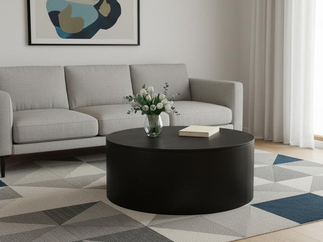 36" Black Solid Wood Round Solid Coffee Table