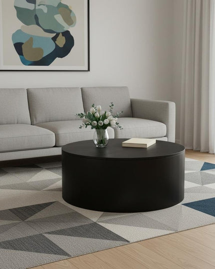 36" Black Solid Wood Round Solid Coffee Table