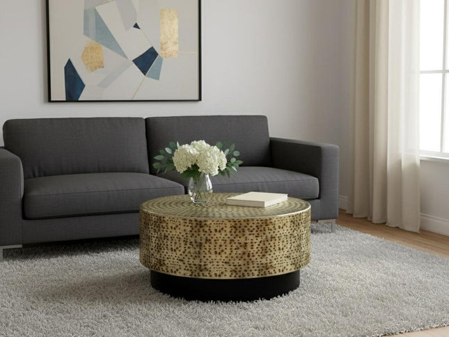 30" Black Iron Round Solid Coffee Table
