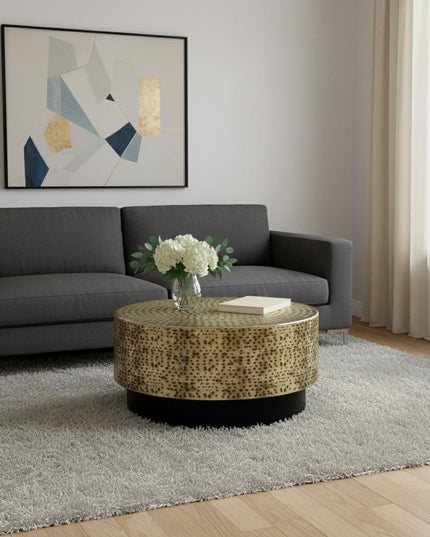 30" Black Iron Round Solid Coffee Table