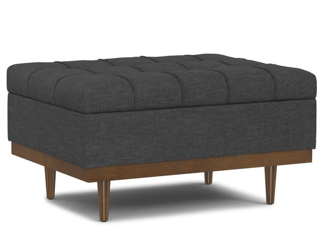 34" Walnut and Slate Gray Upholstery Storage Ottoman