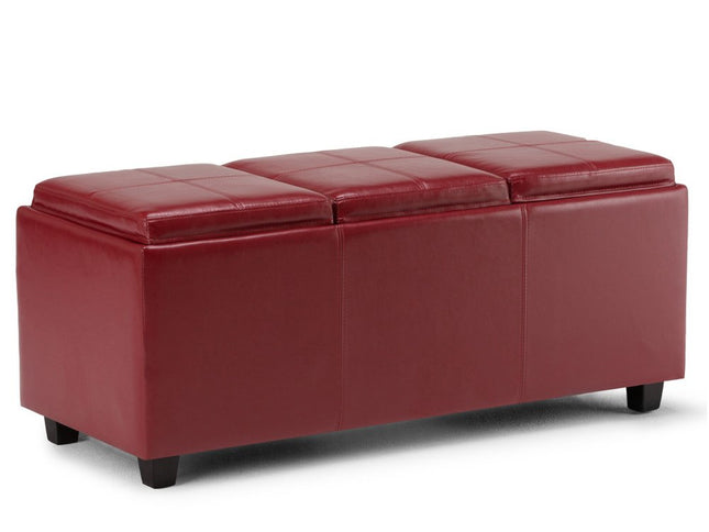 42" Dark Brown and Red Upholstery Storage Ottoman