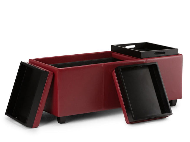 42" Dark Brown and Red Upholstery Storage Ottoman