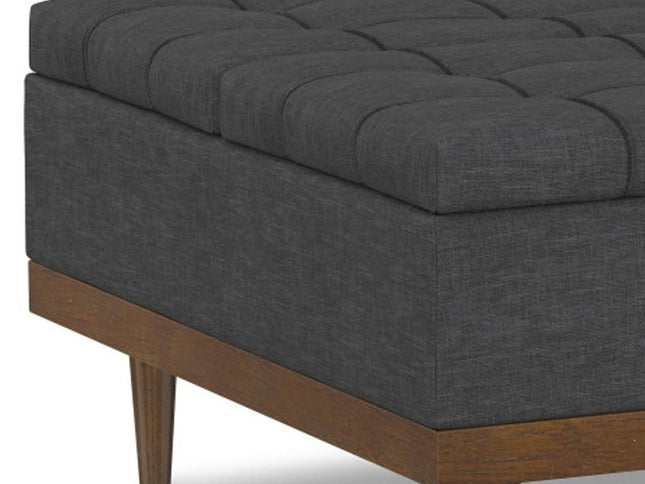36" Walnut and Slate Gray Upholstery Storage Ottoman