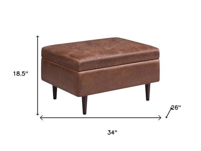 34" Brown Upholstery Storage Ottoman