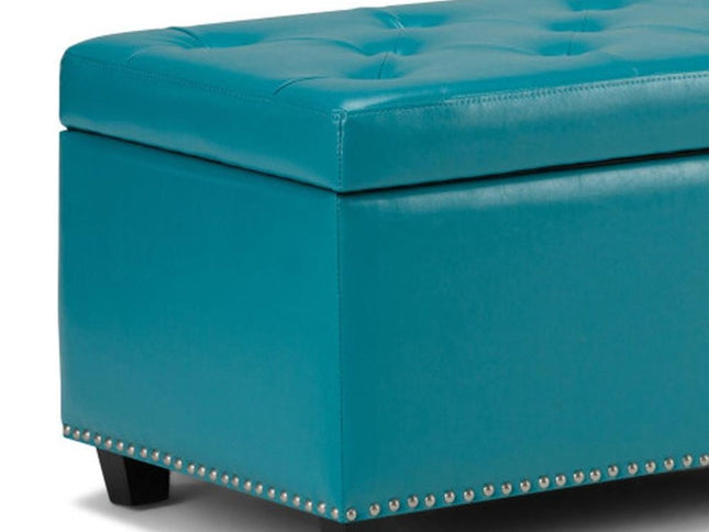 48" Dark Brown and Blue Upholstery Storage Ottoman