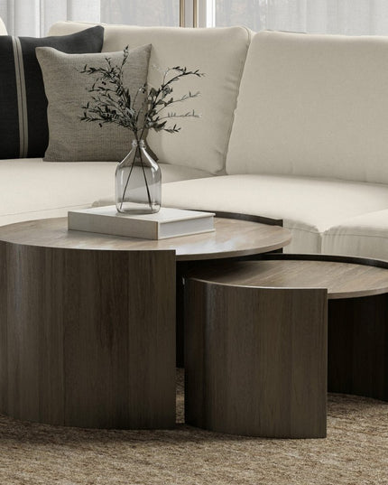 32" Gray Solid Wood Round Solid Coffee Table