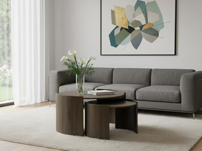 32" Gray Solid Wood Round Solid Coffee Table