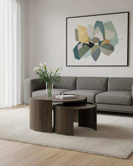 32" Gray Solid Wood Round Solid Coffee Table