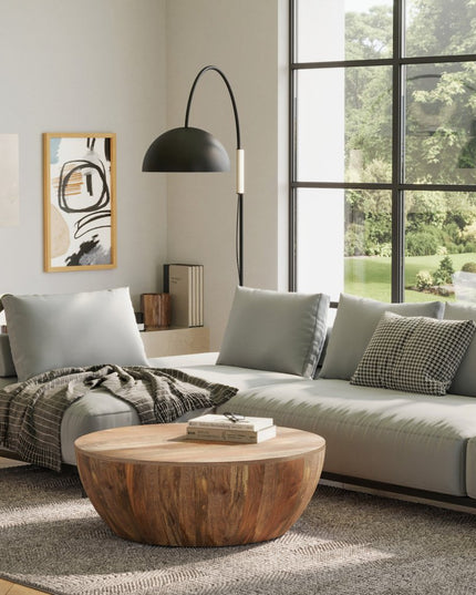 34" Natural Solid Wood Round Solid Coffee Table