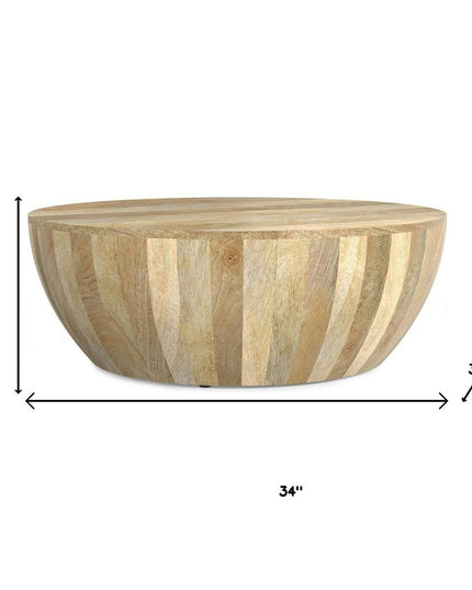 34" Natural Solid Wood Round Solid Coffee Table