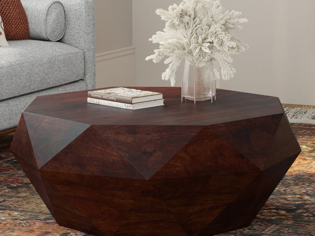 35" Brown Solid Wood Free Form Solid Coffee Table