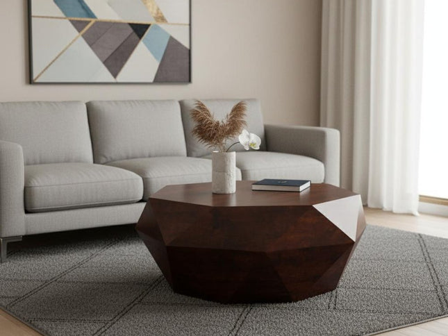 35" Brown Solid Wood Free Form Solid Coffee Table