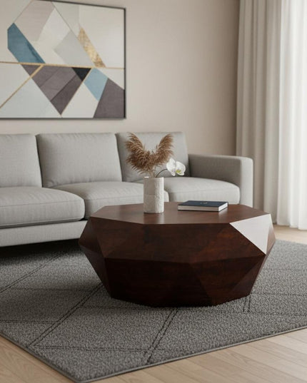 35" Brown Solid Wood Free Form Solid Coffee Table