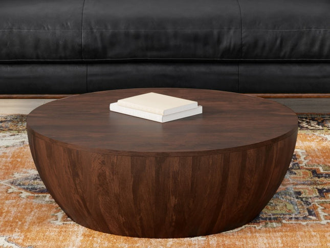 34" Brown Solid Wood Round Solid Coffee Table