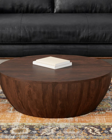 34" Brown Solid Wood Round Solid Coffee Table