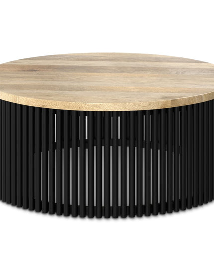 35" Black Solid Wood Round Solid Coffee Table