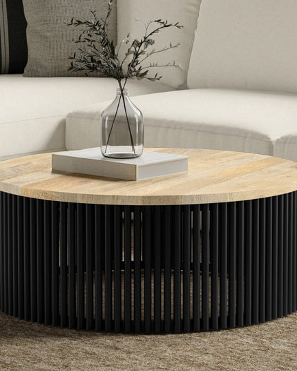 35" Black Solid Wood Round Solid Coffee Table