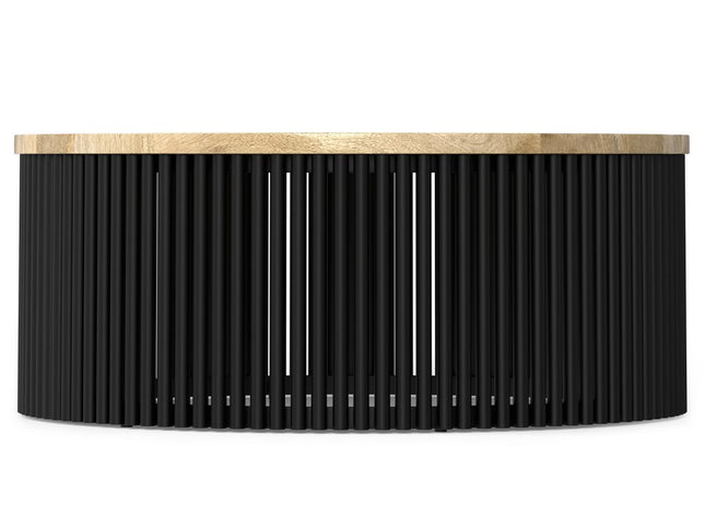 35" Black Solid Wood Round Solid Coffee Table