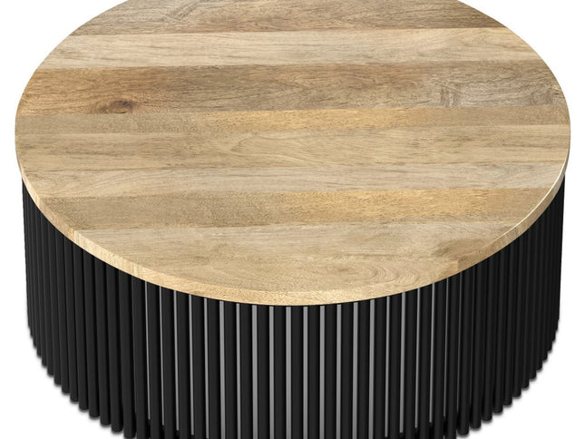 35" Black Solid Wood Round Solid Coffee Table