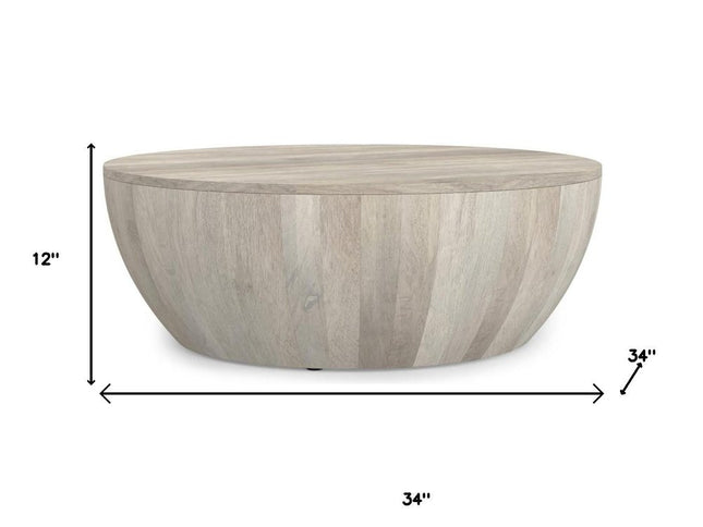 34" White Solid Wood Round Solid Coffee Table