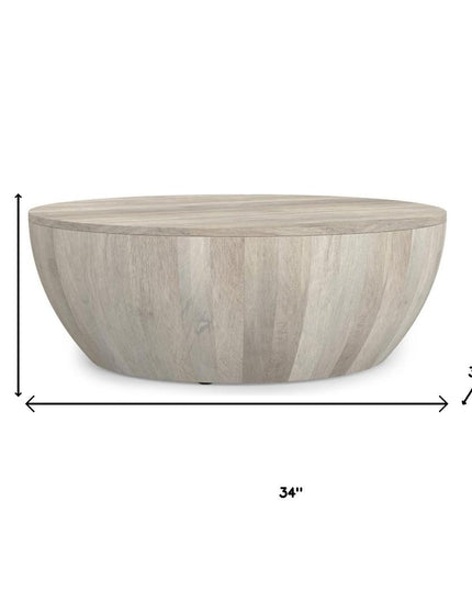 34" White Solid Wood Round Solid Coffee Table