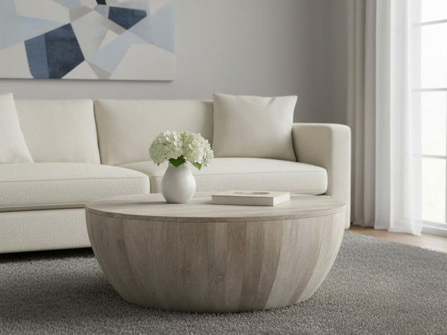 34" White Solid Wood Round Solid Coffee Table