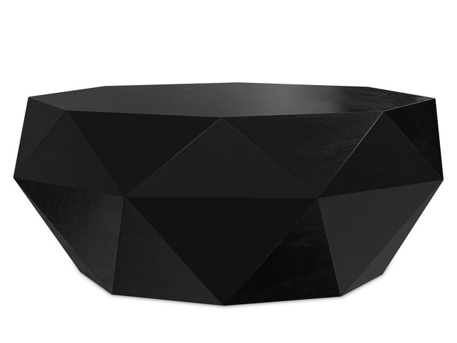 35" Black Solid Wood Free Form Solid Coffee Table