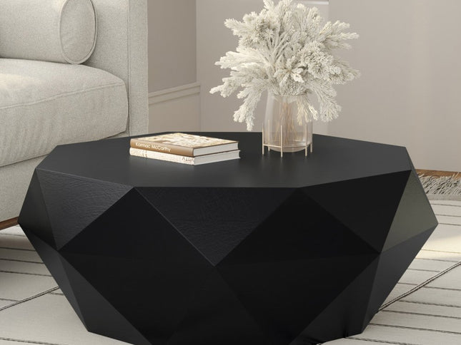 35" Black Solid Wood Free Form Solid Coffee Table