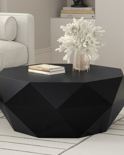 35" Black Solid Wood Free Form Solid Coffee Table