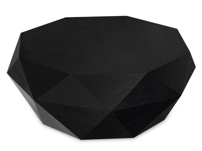 35" Black Solid Wood Free Form Solid Coffee Table