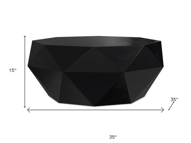 35" Black Solid Wood Free Form Solid Coffee Table
