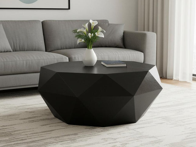 35" Black Solid Wood Free Form Solid Coffee Table