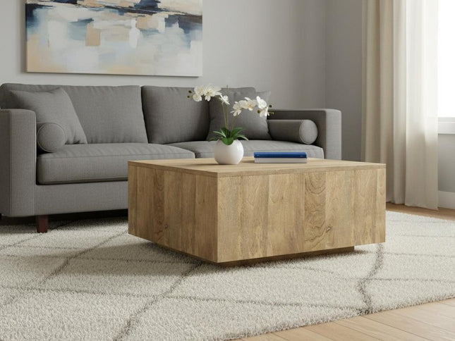 30" Natural Solid Wood Square Solid Coffee Table