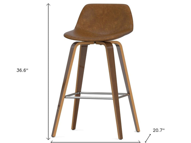 28" Tan Wood Backless Counter Height Bar Chair