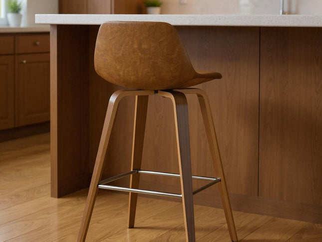 28" Tan Wood Backless Counter Height Bar Chair