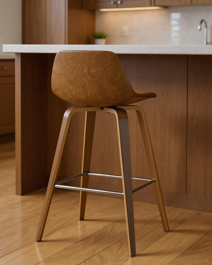 28" Tan Wood Backless Counter Height Bar Chair