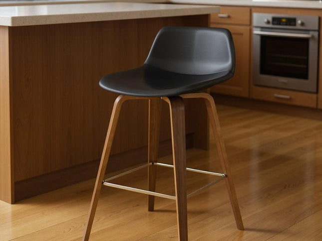 28" Black Wood Backless Counter Height Bar Chair