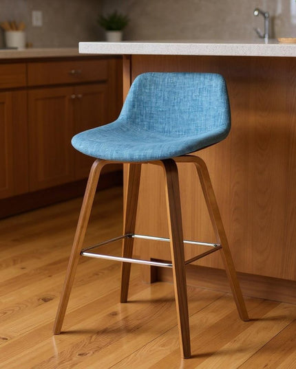 28" Blue Wood Backless Counter Height Bar Chair