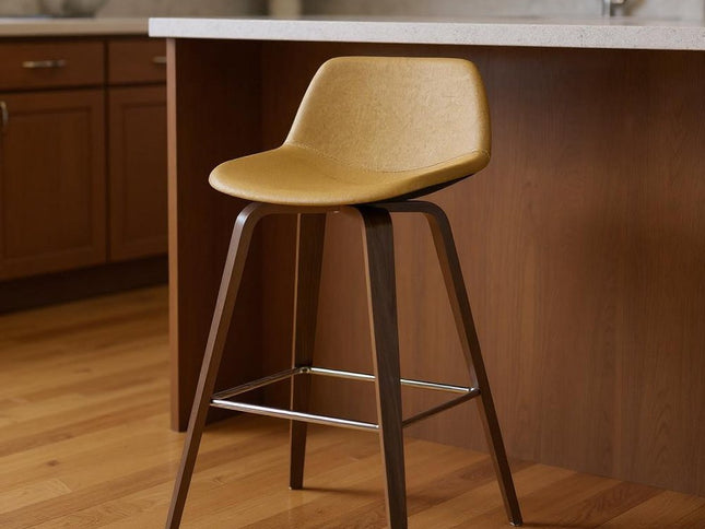 28" Yellow Wood Backless Counter Height Bar Chair