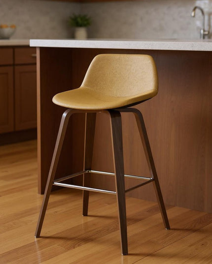 28" Yellow Wood Backless Counter Height Bar Chair